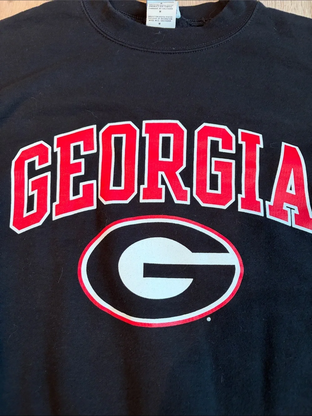Georgia Black Champion Crewneck Sweatshirt with Red Black Logo